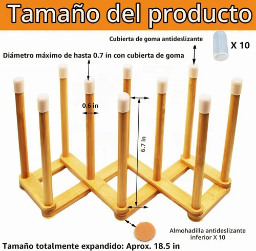 Vista 2 de Estante de secado retráctil de bambú para botellas y platos, soporte para escurridor de botellas de agua deportivas y tazas, estante de secado