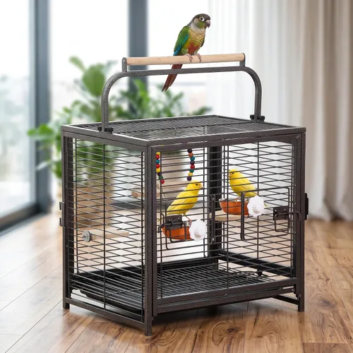 Vista 13 de SUPER DEAL Jaula de pájaros dividida de hierro forjado resistente de 42 Negro