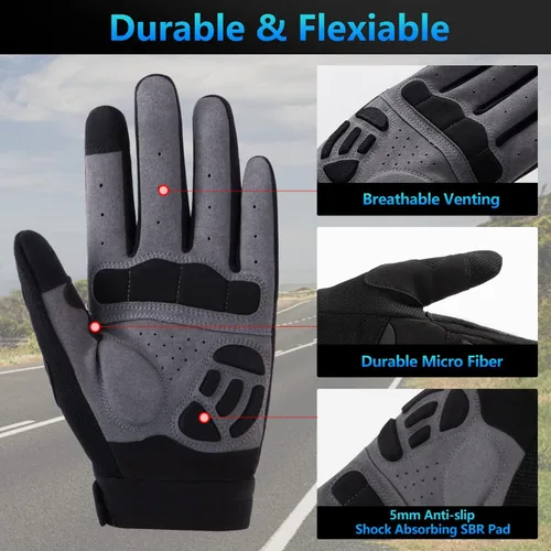 Vista 2 de FIORETTO Guantes de bicicleta de montaña para hombres y mujeres, guantes de ciclismo con almohadilla SBR de 0.197 pulgadas, protección de nudillos