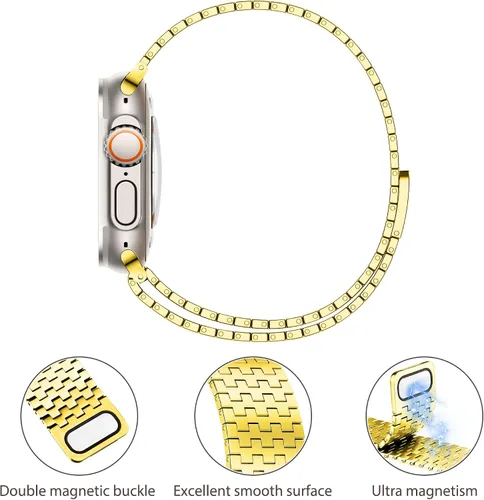 Vista 3 de Correas compatibles con Apple Watch Band de 1.654 pulgadas (Serie 10) 1.614 pulgadas, 1.575 pulgadas, 1.496 pulgadas, malla milanesa de acero