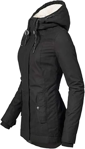 Vista 3 de Chaqueta de lluvia con forro polar para mujer, impermeable, resistente al viento, chaqueta con capucha para esquí de nieve e invierno