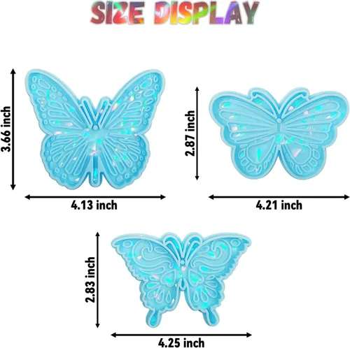 Vista 2 de 3 moldes de resina holográfica con 20 llaveros colgantes, molde de silicona con forma de llavero de mariposa para colgantes, fabricación de joyas