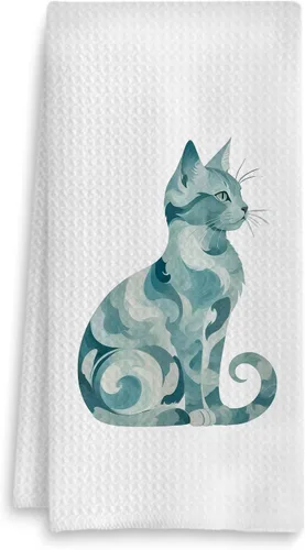 Vista 10 de Toalla de cocina con gato floral, toalla de mano con gato floral para decoración de baño, toalla de té para platos de cocina con gatito