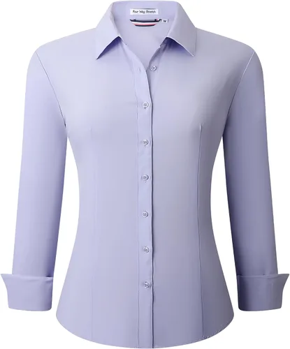 Vista 42 de Esabel.C - Camisa de trabajo con botones de manga larga para mujer, elástica, corte regular