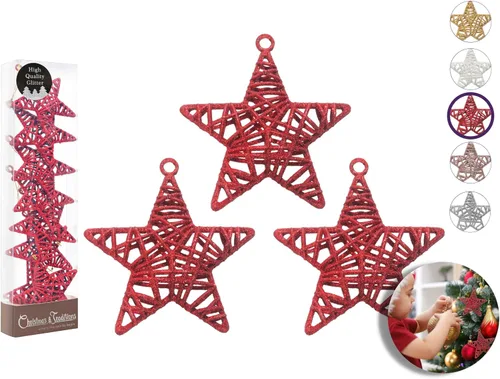 Vista 9 de Christmas Traditions Adornos de estrella de ratán dorado con purpurina 3D de 4 pulgadas para colgar en árbol/regalos de Navidad, decoración de mesa