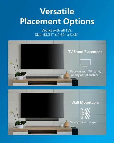 Vista 7 de Barra de sonido PHILIPS B4208 de 2.0 canales con Bluetooth, HDMI ARC y reproducción USB - Simplemente mejor sonido de TV