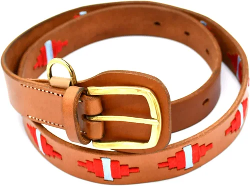 Vista 3 de Cinturón Polo Cuero cosido a mano Cinturón marrón 38" BLT-01, Marrón