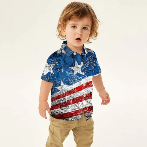Vista 3 de Camiseta para niños pequeños con la bandera estadounidense del Día de la Independencia con estrellas y rayas, camiseta patriótica del 4 de julio