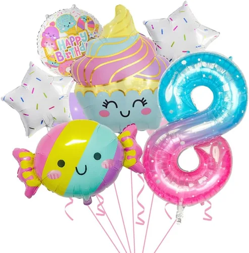 Vista 11 de 10 globos de caramelo, globos de gran número, helados, dulces, Sundae, globos de aluminio para niñas, suministros de decoración de fiesta
