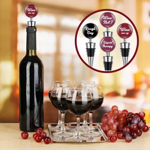 Vista 5 de Therwen Juego de 5 divertidos tapones para botellas de vino, accesorios de regalo para mujeres y hombres, tapa de salida de vino con frases