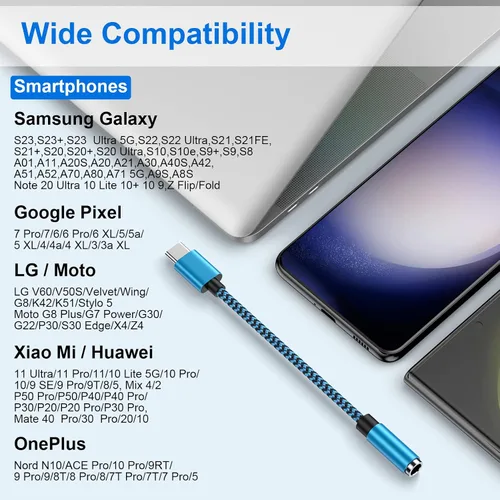 Vista 7 de Adaptador USB tipo C a conector de auriculares de 0.138 in, paquete de 2 cables USB C a Aux hembra de audio compatible con Samsung Galaxy A54 A37