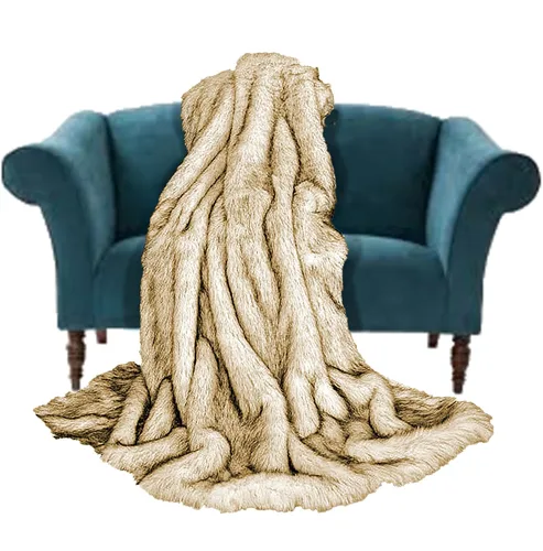Vista 8 de Fur Accents Manta suntuosa de piel sintética de lujo, calidad de diseñador fabricada en Estados Unidos, Winter Fox