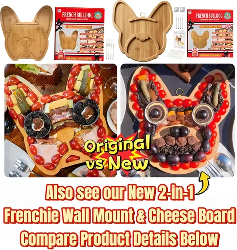 Vista 6 de Frenchie The French Bulldog - Tabla de queso, set de regalo original de 12 pulgadas Includes 4 Engraved Mini Forks & Frenchie Gift Box, Cute Dog