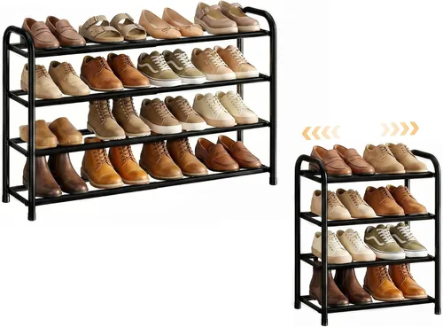 Vista 10 de ENJOYBASICS Zapatero ampliable, estante de zapatos ajustable de 2 niveles para clóset, zapatero de metal negro independiente para guardar zapatos
