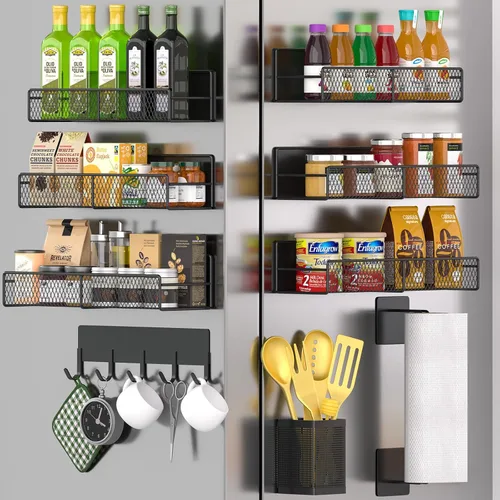 Vista 9 de Estante magnético para especias para refrigerador, paquete de 7 estantes magnéticos fuertes 100% de metal, organizador de especias con soporte