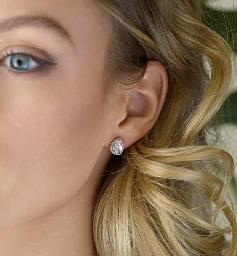 Vista 3 de Regalo de joyería de dama de honor de boda, poste de lágrima de pera o aretes de clip en oro, oro rosa, plata, Oro rosa Plata, Circonia cúbica