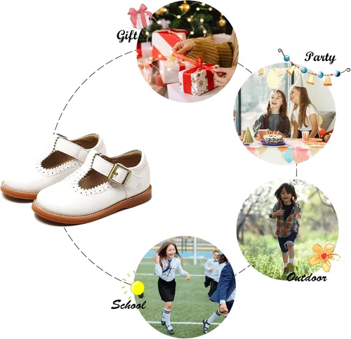 Vista 5 de Felix & Flora - Zapatos de vestir para niña pequeña, tipo Mary Jane, zapatos planos tipo ballet, para una Pascua florida, para fiesta, para niñas
