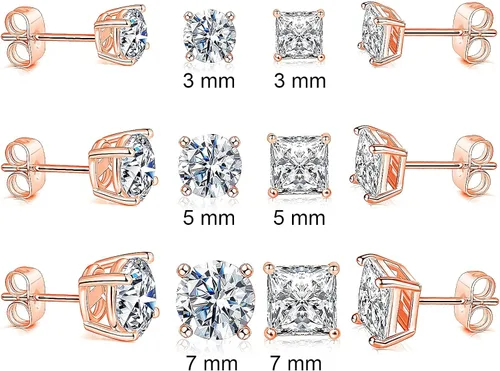 Vista 2 de Aretes de tuerca de circonita cúbica transparente chapados en oro de 18 quilates (6 pares), Circonia cúbica