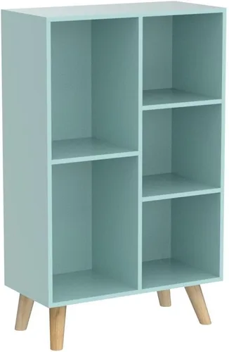 Vista 33 de IOTXY - Estantería de madera con espacios abiertos, 3 niveles, con patas, 5 cubos, color azul brillante Nordic Minimalist Style, MDF