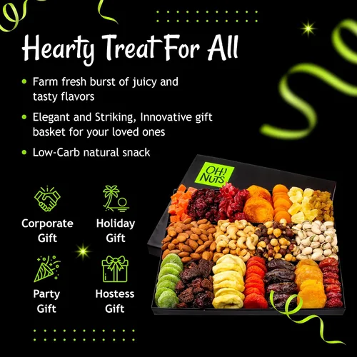 Vista 3 de Oh! Nuts Canasta de regalo de frutas secas y nueces - XL 18 variedades de frutas y nueces gourmet surtidas - Caja de regalo para las fiestas - Caja