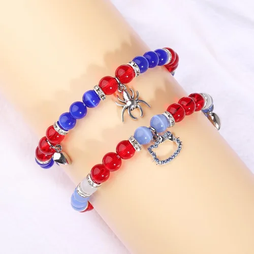 Vista 3 de Miss Pink Pulseras de la amistad de araña, pulseras a juego para parejas, mejores amigos, pulsera de gatito araña a juego, Halloween, Navidad