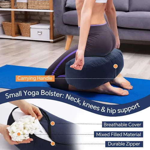 Vista 4 de MABOZOO Almohada de yoga de 2 piezas, cojines rectangulares y de meditación de media luna con funda extraíble para yoga restaurativo, accesorios