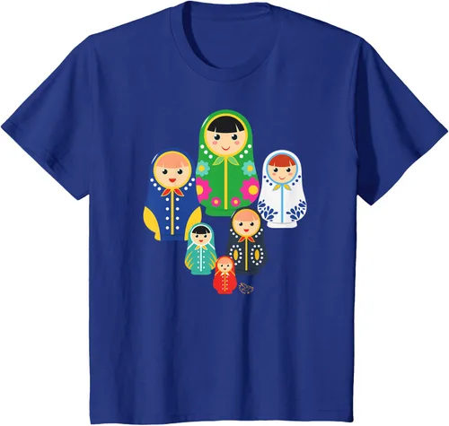 Vista 46 de Matryoshka Russian Nesting Dolls, Rusia - Camiseta de regalo, Azul / Patchwork, S