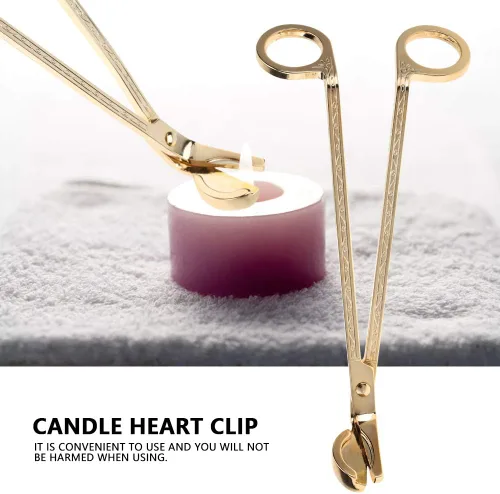 Vista 3 de Cortador de mecha de vela, de acero inoxidable, chapado semicircular, con clip de corazón, tijeras para recortar mechas, kit de cuidado de velas