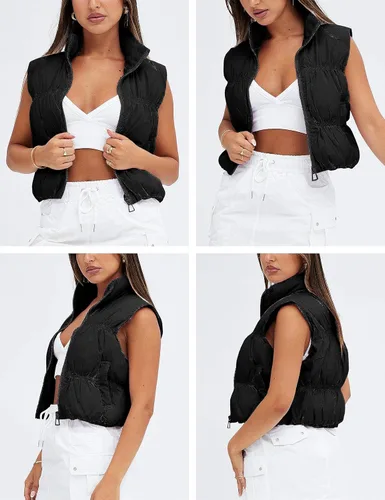 Vista 7 de UANEO Chaleco acolchado recortado para mujer, con cremallera, cuello alto, sin mangas, acolchado