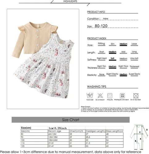 Vista 9 de Toddler Baby Girls Dress and Cardigan Set Baby Girl Cute Animal Print Sleeveless Dress and Coat 2Pcs Outfits Set