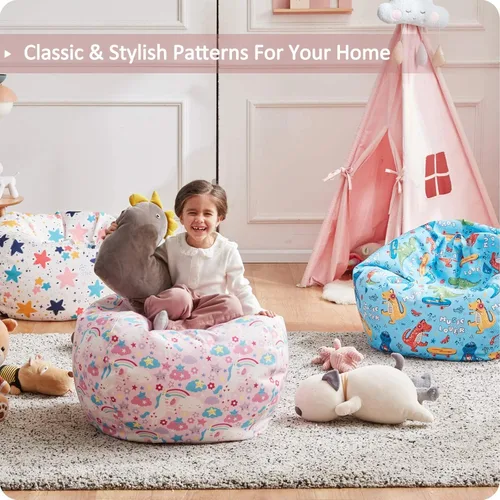Vista 4 de Nobildonna Funda para puf de almacenamiento de animales de peluche, solo para niños y niñas, puf grande sin relleno para organizar juguetes de felpa