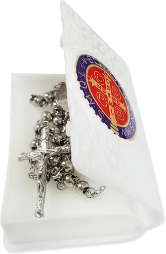 Vista 4 de Rosario católico cuentas collar de oración acero inoxidable San Benito medalla de 28 pulgy 6 mm 24 pulg y 6 mm o 18 pulg y 4 mm