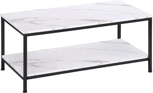 Vista 13 de SUPER DEAL - Mesa de café industrial de 2 niveles con estante de almacenamiento para apartamento pequeño, sala de estar, mesa auxiliar rectangular