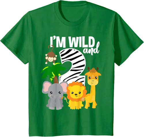 Vista 45 de Camiseta de cumpleaños con temática de zoológico de I'm Wild and 2, Negro, S