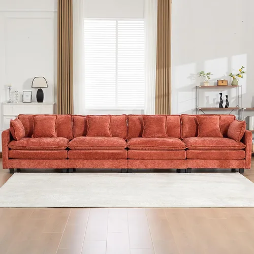 Vista 225 de Sofá seccional modular verde de 111.5", sofás seccionales grandes de 3 plazas para sala de estar, sofá nube oversized de tela chenille con otomana