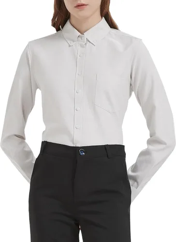 Vista 2 de Camisa con botones para mujer de manga larga Oxford camisa de algodón de corte clásico, blusa de trabajo resistente a las arrugas