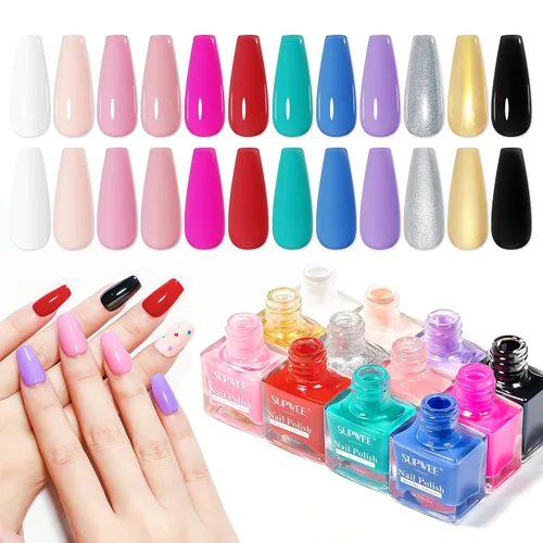 Vista 11 de Juego de esmaltes de uñas de 12 colores, secado rápido, esmalte de uñas rosa nude regular Colores desnudos