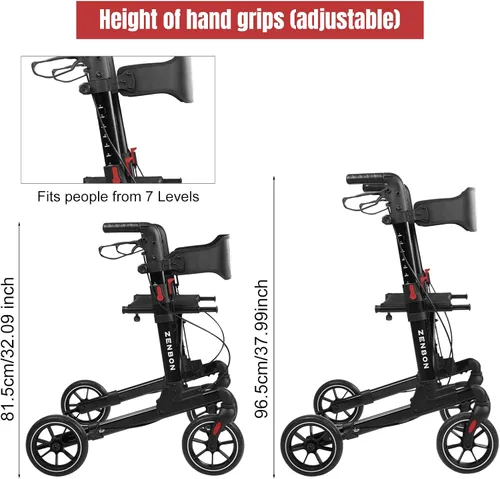 Vista 4 de Andador con ruedas para personas mayores/adultos plegable en dos direcciones con asiento de 330 libras de capacidad, 4 ruedas grandes de 8 pulgadas