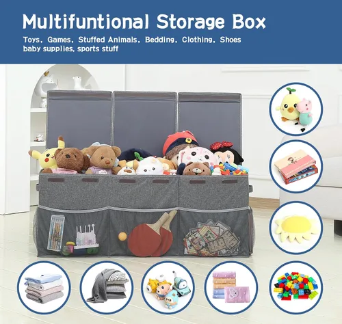 Vista 6 de Caja de juguetes extra grande con bolsillos de malla, organizador de almacenamiento de juguetes para niños, caja para hornear, organizadores