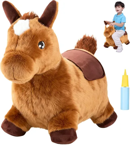 Vista 9 de INPANY Juguetes Saltarines de Vaca Animales de Granja para Regalos de Niña de 2 Años, Caballo Saltarín Inflable de Peluche para Niños, Montable Toro