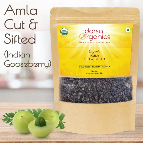 Vista 3 de Darsa Organics Seco Amla Indian Gooseberry 4oz – Fruta Amla orgánica cortada y tamizada – Certificado USDA sin OMG, vegano, Kosher y sin gluten