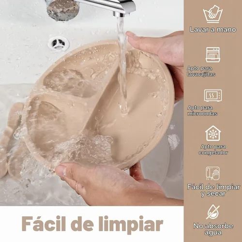 Vista 3 de Sistema de alimentación del bebé del silicón, cuenco de la placa de Beige