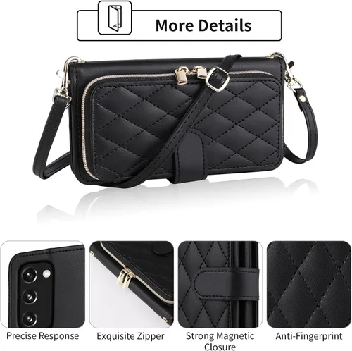 Vista 4 de Funda de Cartera para Samsung Galaxy S20 FE 5G de 6.5 Pulgadas con Correa para Muñeca, Billetera con Cremallera y más de 9 Ranuras para Tarjetas