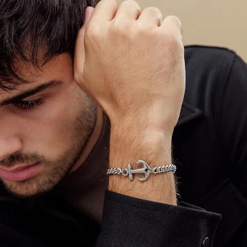 Vista 4 de Galis Mens Bracelet with Stainless Steel Anchor Pendant, Silver Plated Chain Non Tarnish Bracelets for Men, Stylish Birthday Gift For Men, Trendy