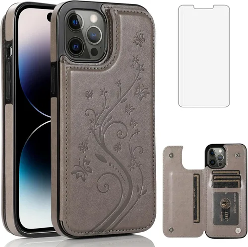 Vista 8 de Funda compatible con iPhone 15 Pro Max de 6.7 pulgadas con protector de pantalla de vidrio templado y tarjetero con soporte para tarjetero, funda
