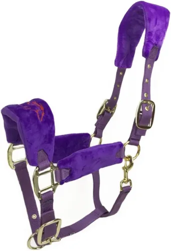 Vista 3 de Caballos acolchados de forro polar con cabestrillo de nailon y accesorios de hardware de color rosa/dorado antidesgaste