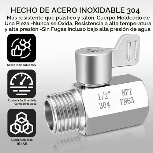 Vista 2 de Válvula de cierre del cabezal de ducha,304 Acero inoxidable 1/2 "Mini válvula de bola NPT Thread,Válvula de control de flujo de cabezal de ducha
