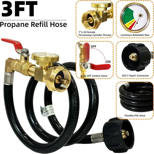 Vista 2 de TT FLEX Adaptador de repuesto de propano de 3 pies para tanques de 1 libra