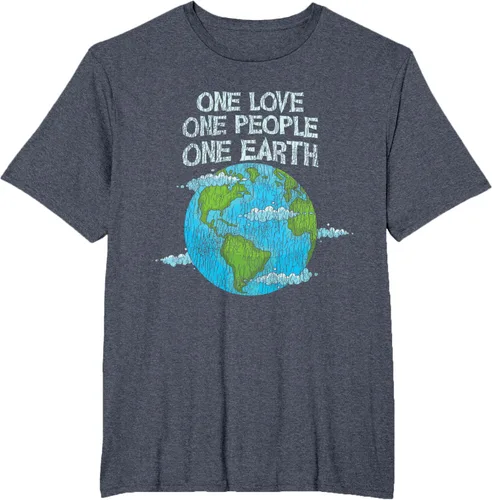 Vista 57 de Vintage One Love One People Planet Cambio climático Día de la Tierra Camiseta Negro