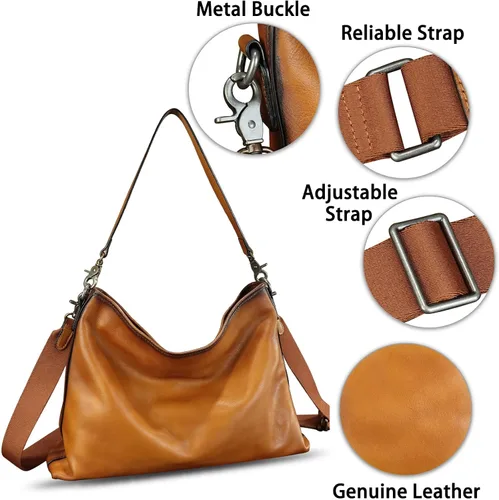 Vista 6 de Bolso Hobo de cuero genuino para mujer, bolso de mano vintage, bolso de hombro hecho a mano, bolso cruzado